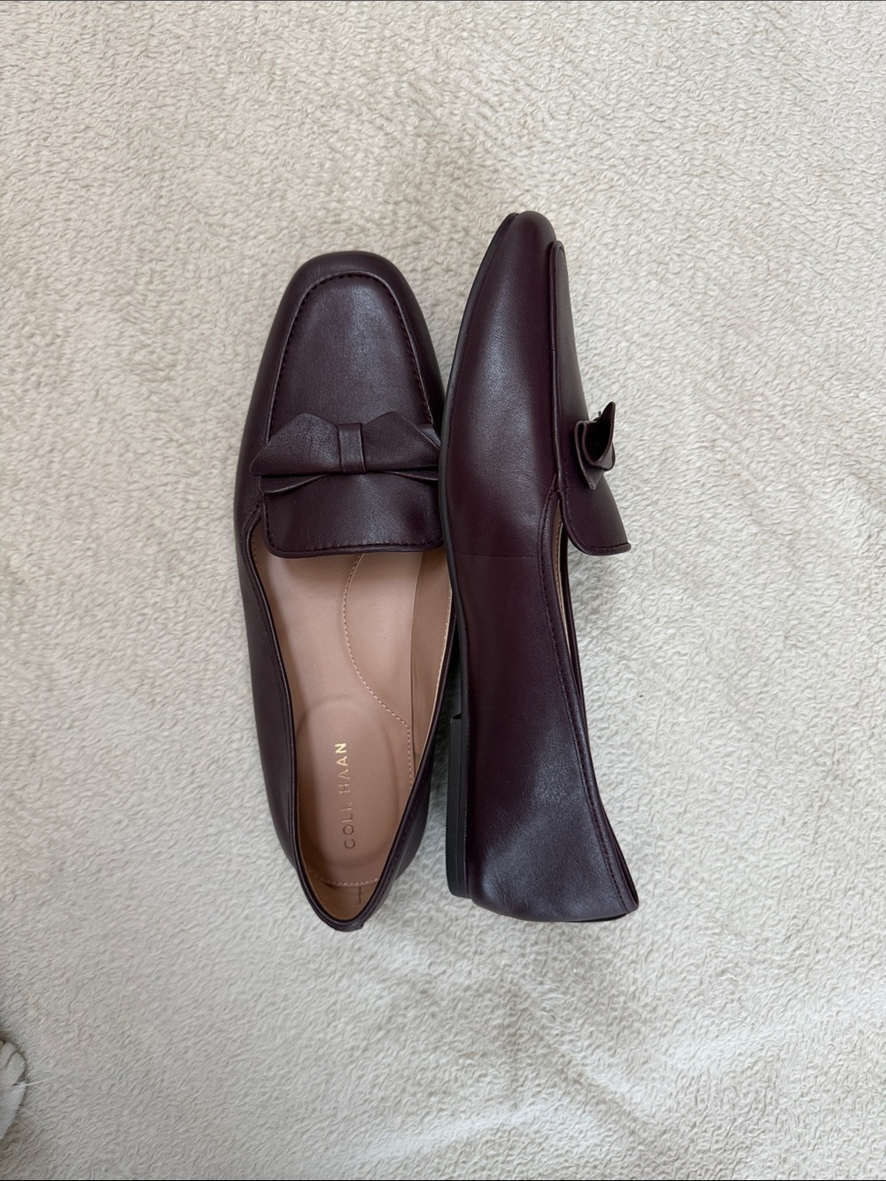 Cole Haan Dark Burgundy Leather Bow Loafers - Picture 2 of 6